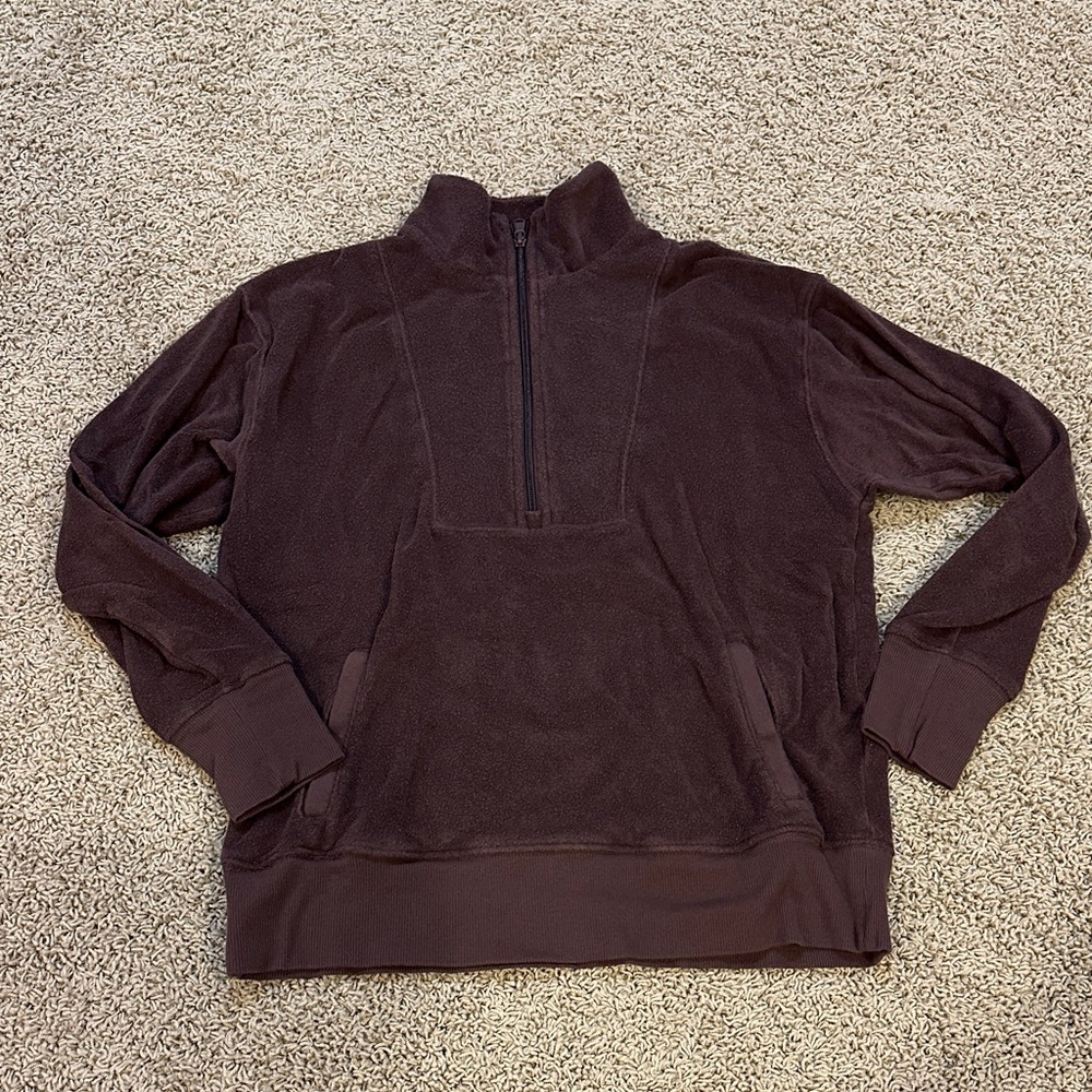 Women's Half-Zip Fleece Pullover Hoodie - Brown